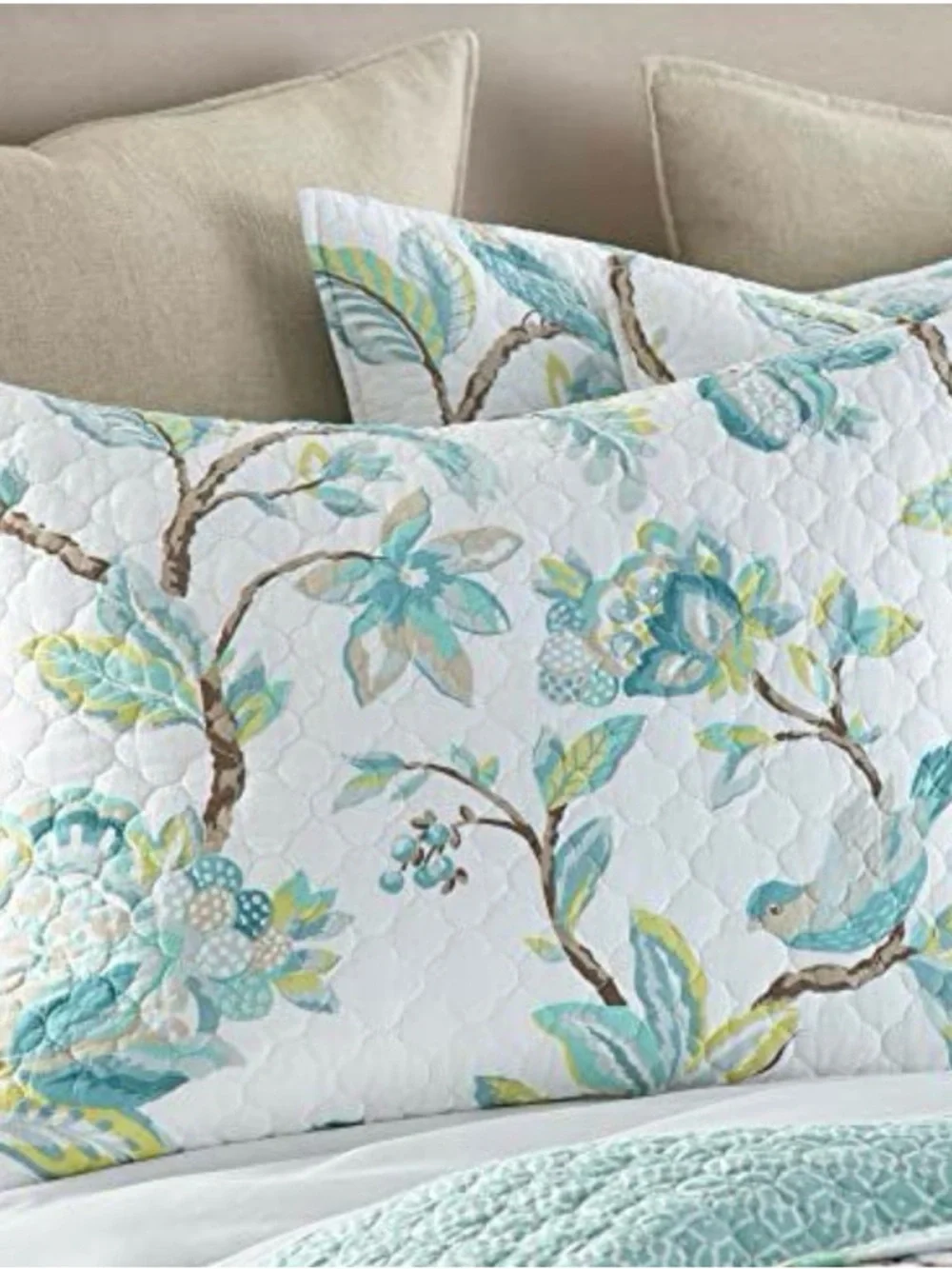 Floral Quilted Bedspread in Teal and Green -Levtex
